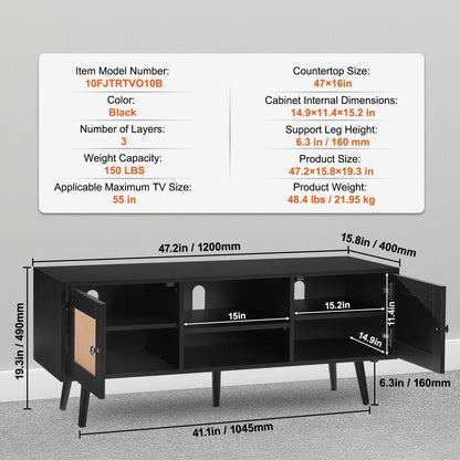 55" TV Mid-Century TV Stand, Black (view 7)