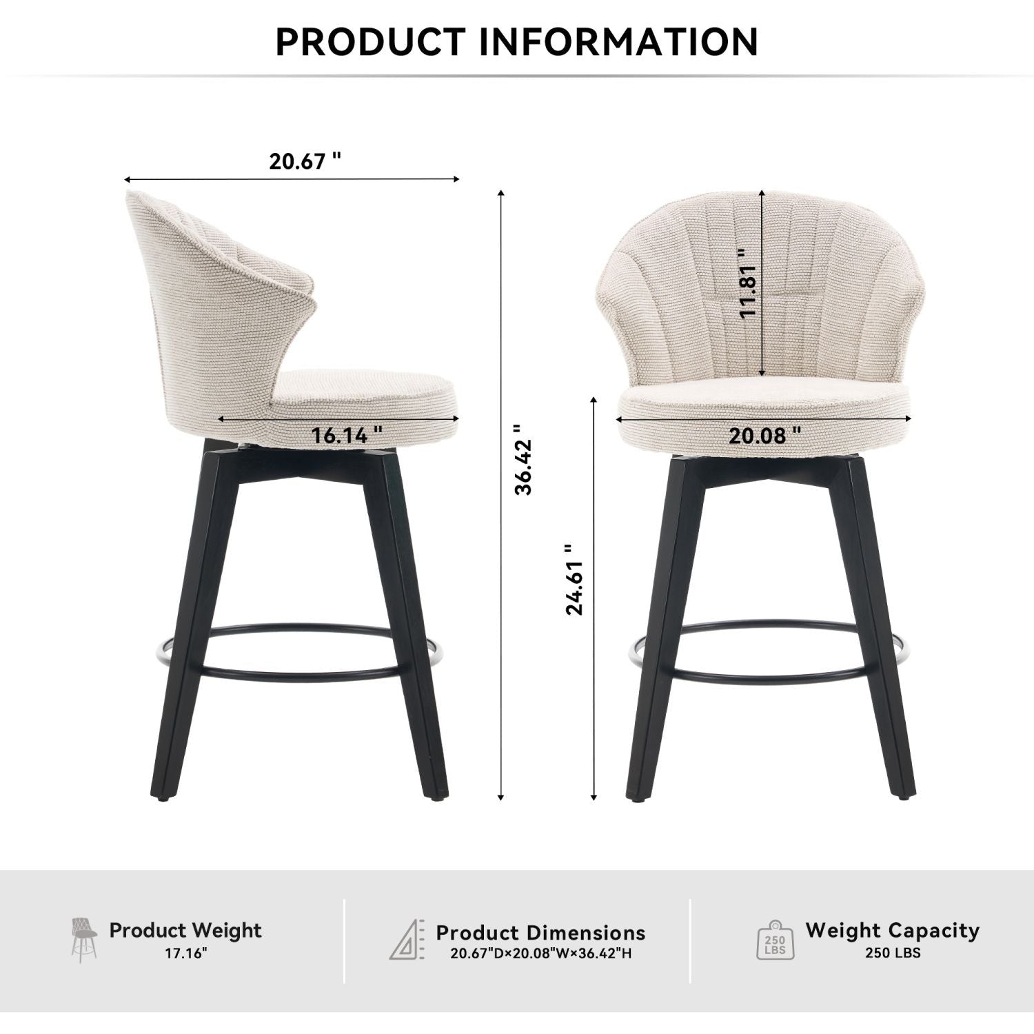 Chenille Mid-Century Accent Chair, White, Swivel (view 8)