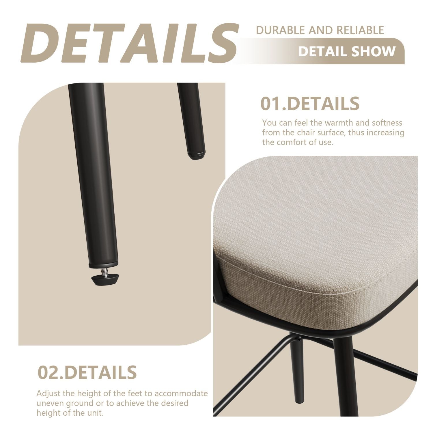 360° Swivel Bar Chairs, Cushioned, Metal Legs, 2pcs (view 17)