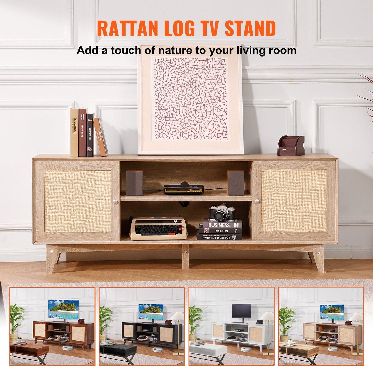 75" TV Mid-Century TV Stand, Oak, 60" Wide (view 3)
