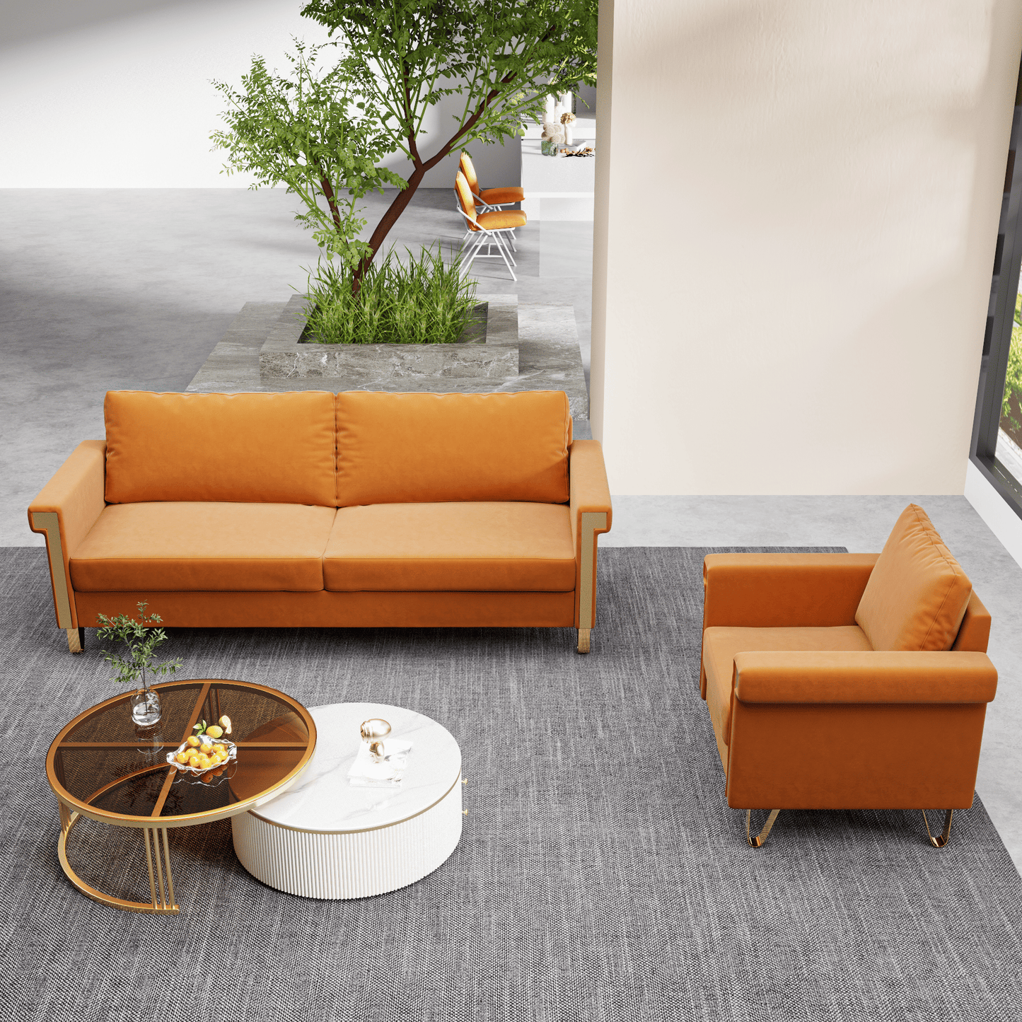 Velvet 3-Seat Mid-Century Sofa, Gold (view 5)