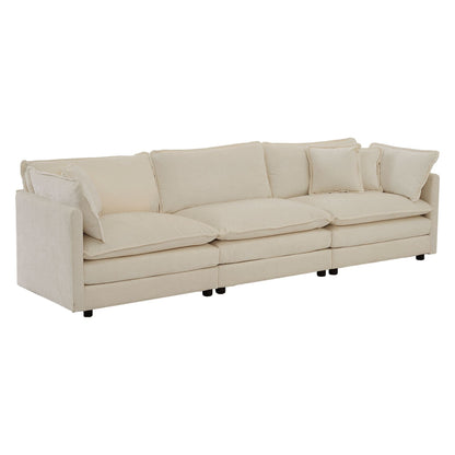Solid Wood 3-Seat Mid-Century Sofa, Beige, 84" Wide (view 9)