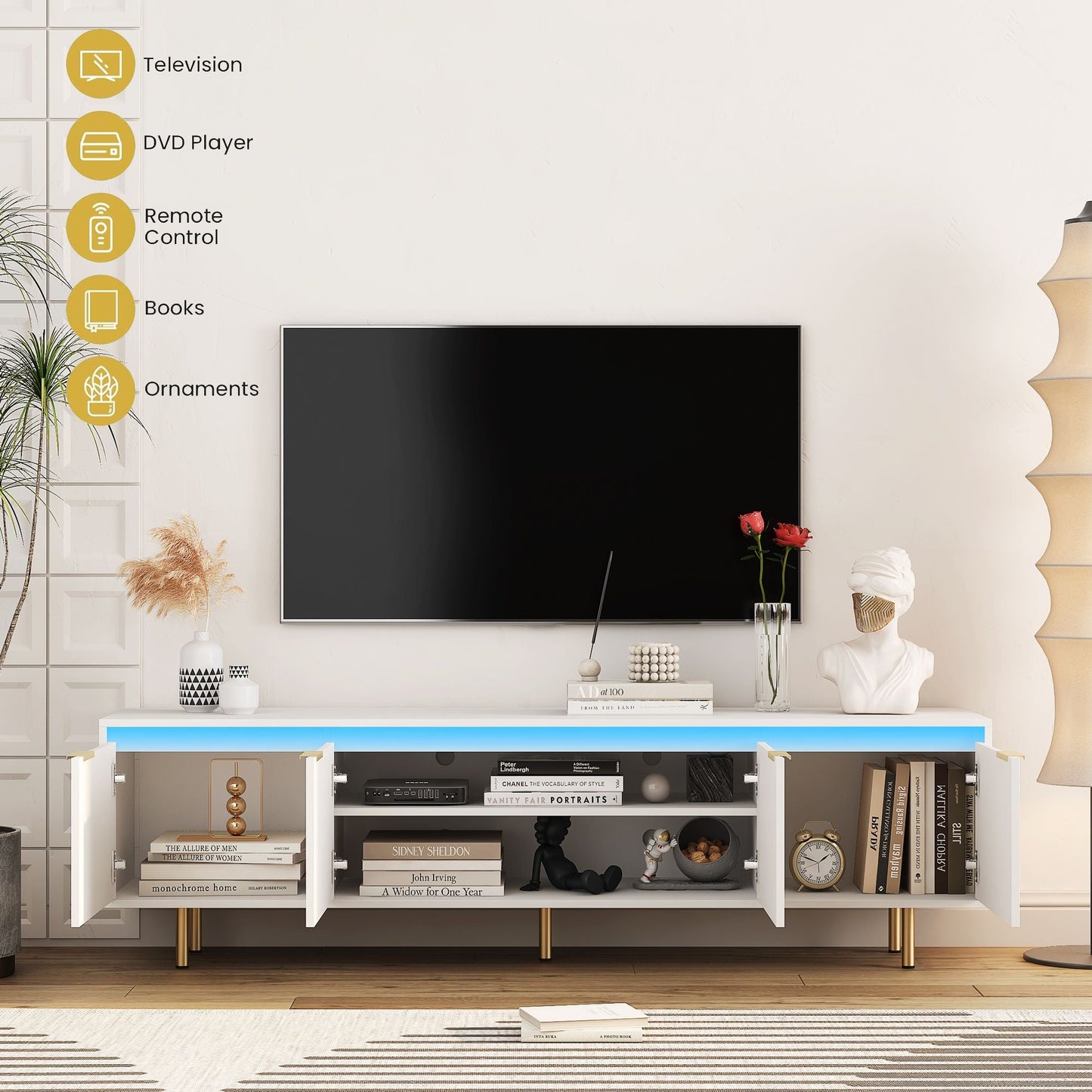 80" TV Mid-Century TV Stand, White, Fluted (view 3)