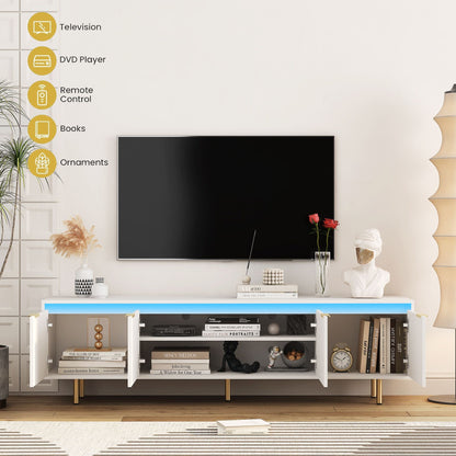 80" TV Mid-Century TV Stand, White, Fluted (view 3)