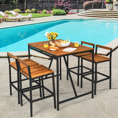 5 Pieces Outdoor Acacia Wood and PE Rattan Bar Set (view 3)
