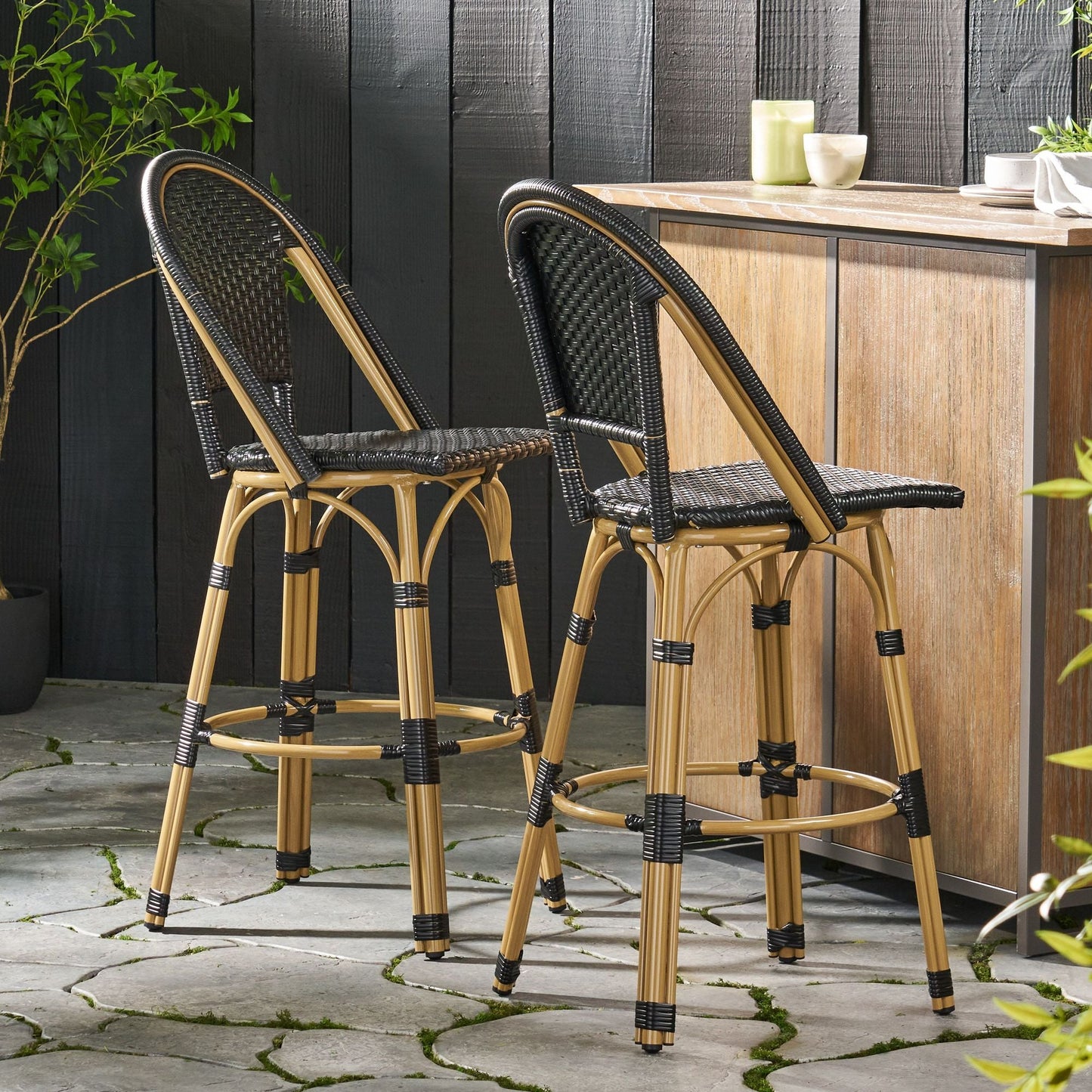 Rattan Swivel Bar Stools, Black, Set of 2, 19.75" Wide (view 4)