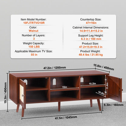 55" TV Mid-Century TV Stand, Walnut (view 7)