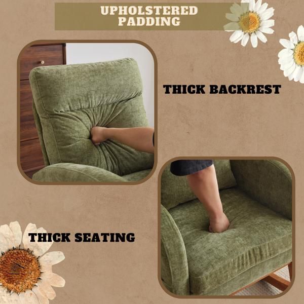 Chenille Mid-Century Rocking Chair, Olive, Curved (view 4)