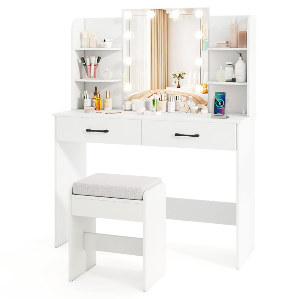 Vanity Set with Lighted Mirror and Stool with Power Outlet (view 17)