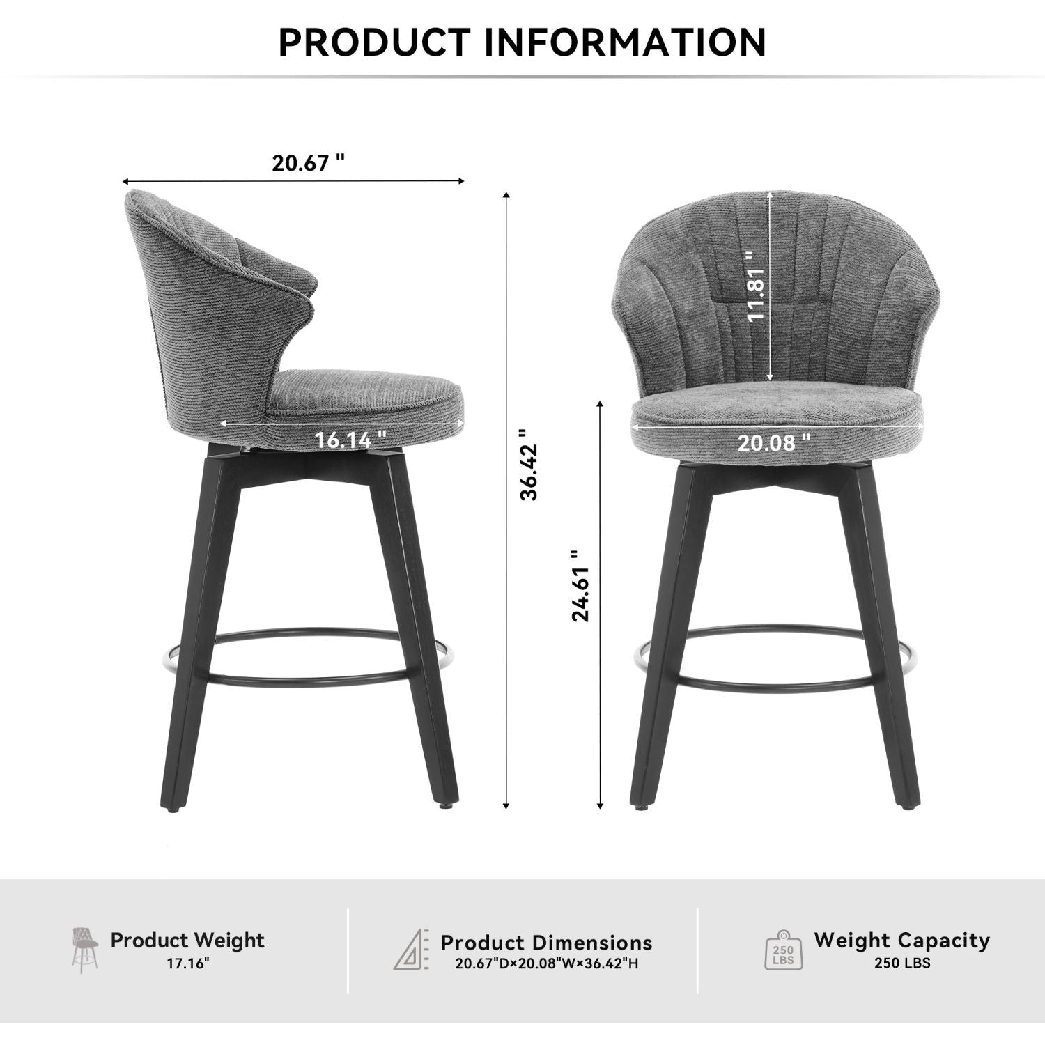 Chenille Swivel Bar Stools, Dark Grey, Counter Height (view 8)