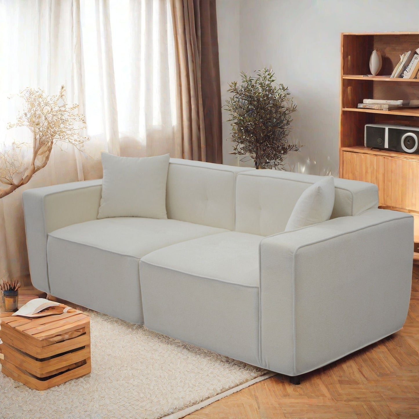 Velvet 3-Seat Mid-Century Sofa, White (Style 2) (view 11)