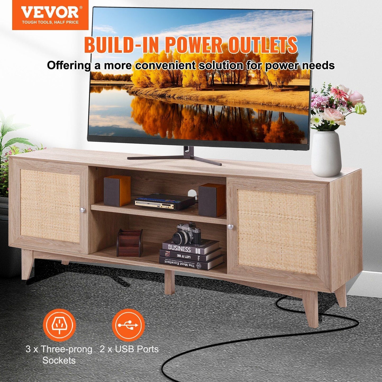 75" TV Mid-Century TV Stand, Oak, 60" Wide (view 2)