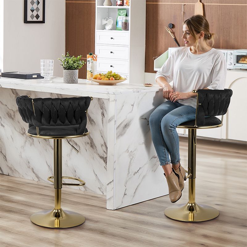 Velvet Swivel Bar Stools, Set of 2, Gold (view 71)
