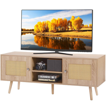 55" TV Mid-Century TV Stand, Oak