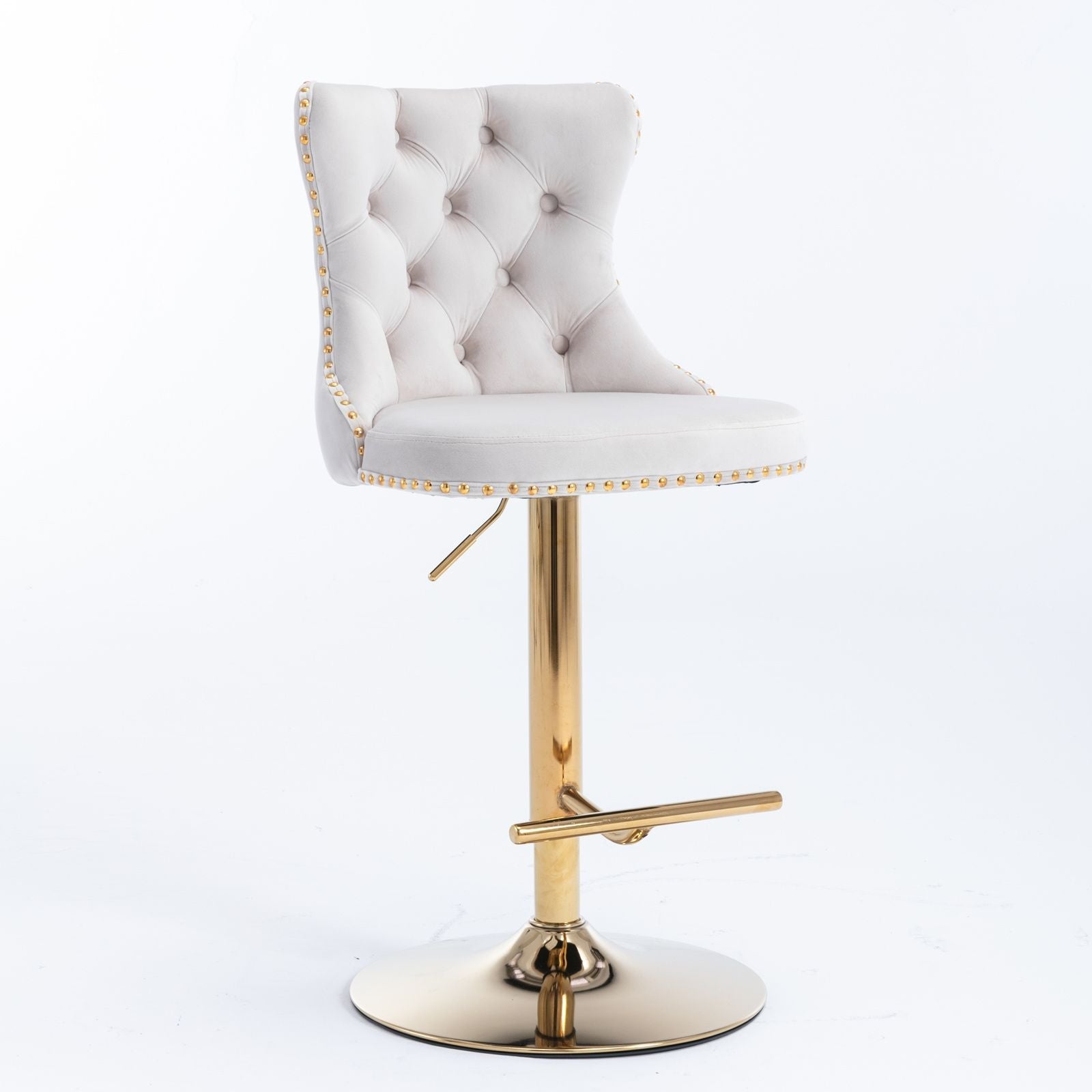 Gold Velvet Swivel Bar Stools, Tufted, Adjustable (view 12)