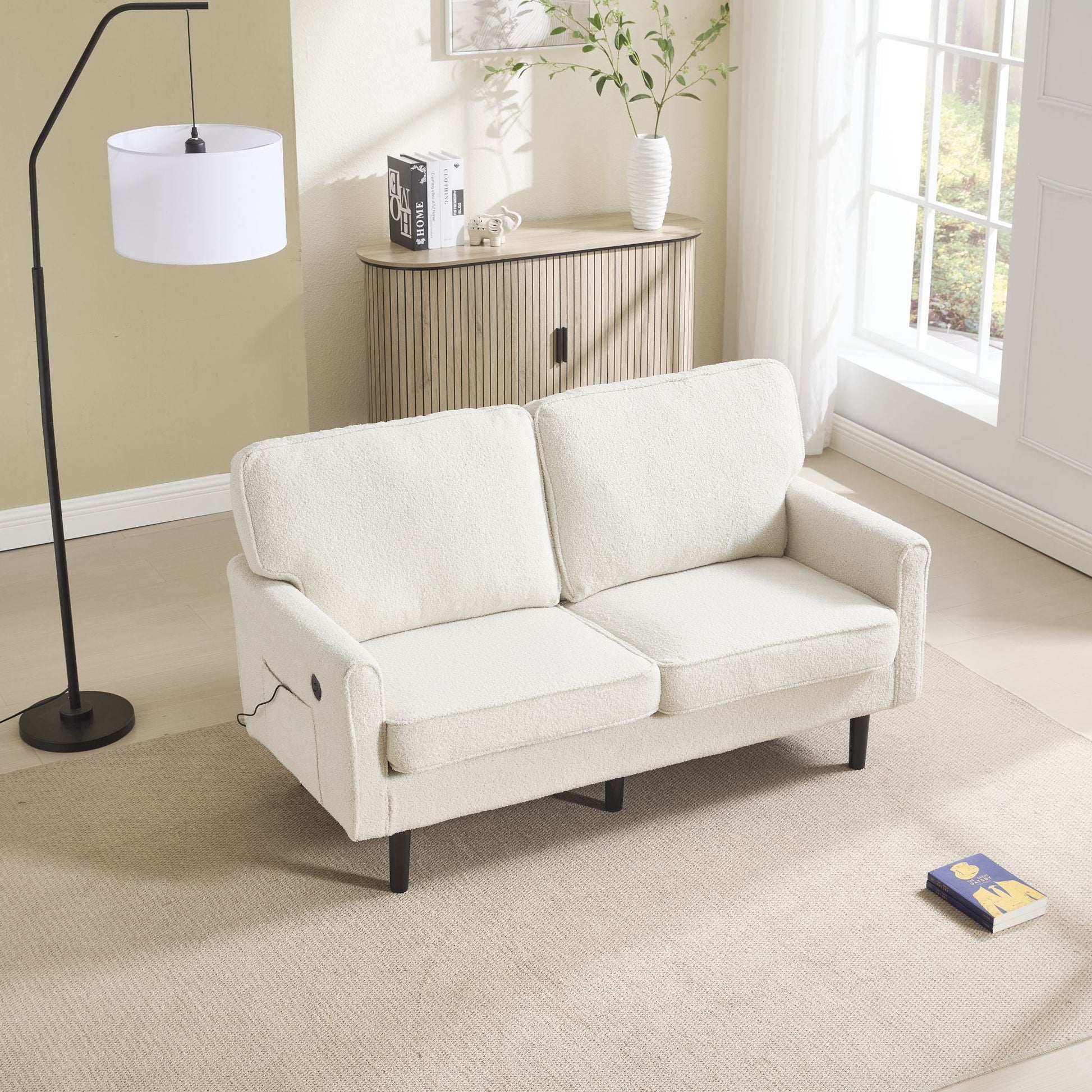 Solid Wood 3-Seat Mid-Century Sofa, White (view 8)