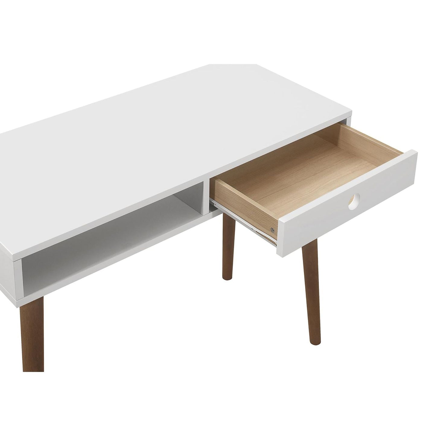 White and Walnut 1-Drawer Writing Desk (view 7)