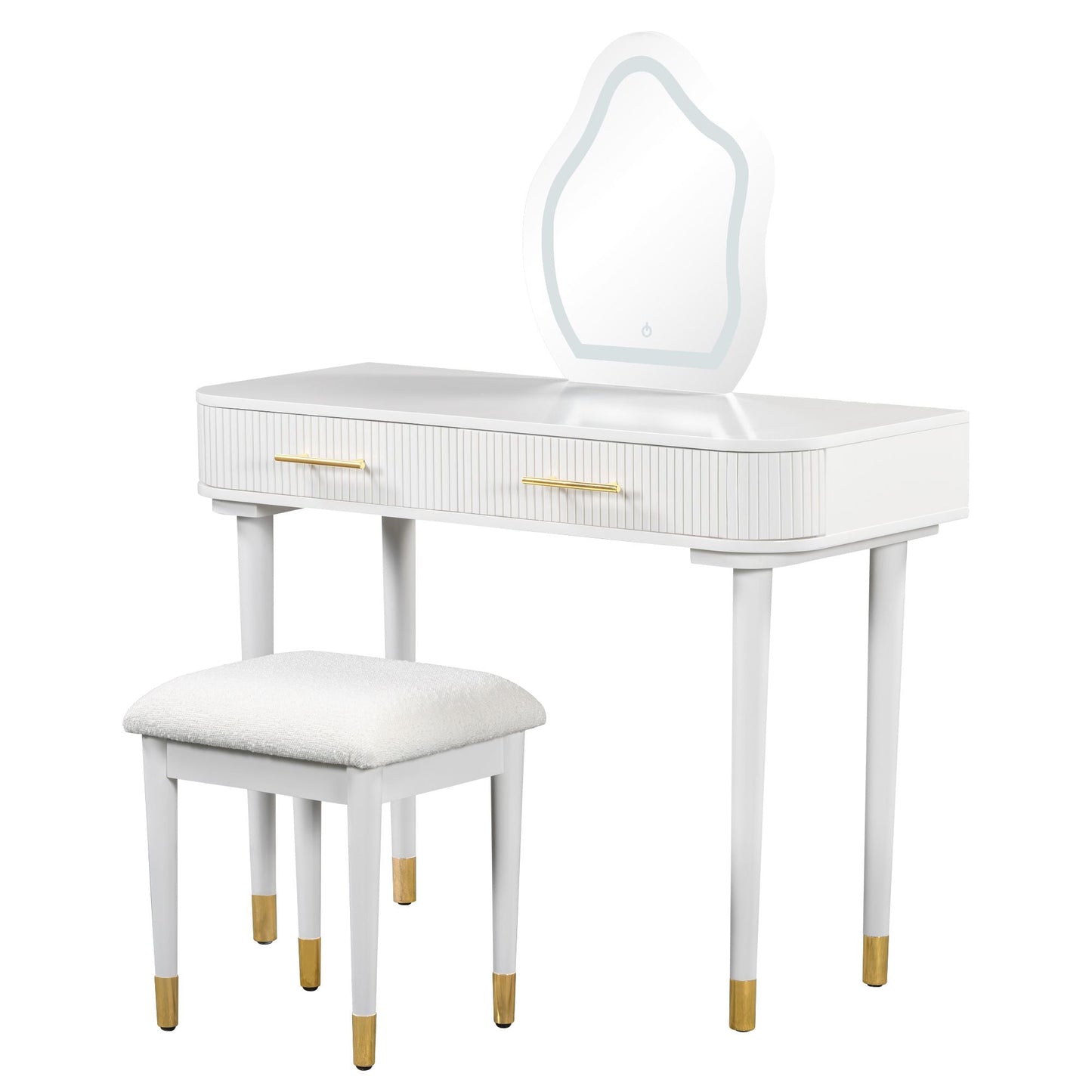 Mid-Century Vanity with LED Mirror, White, 36" Wide (view 9)