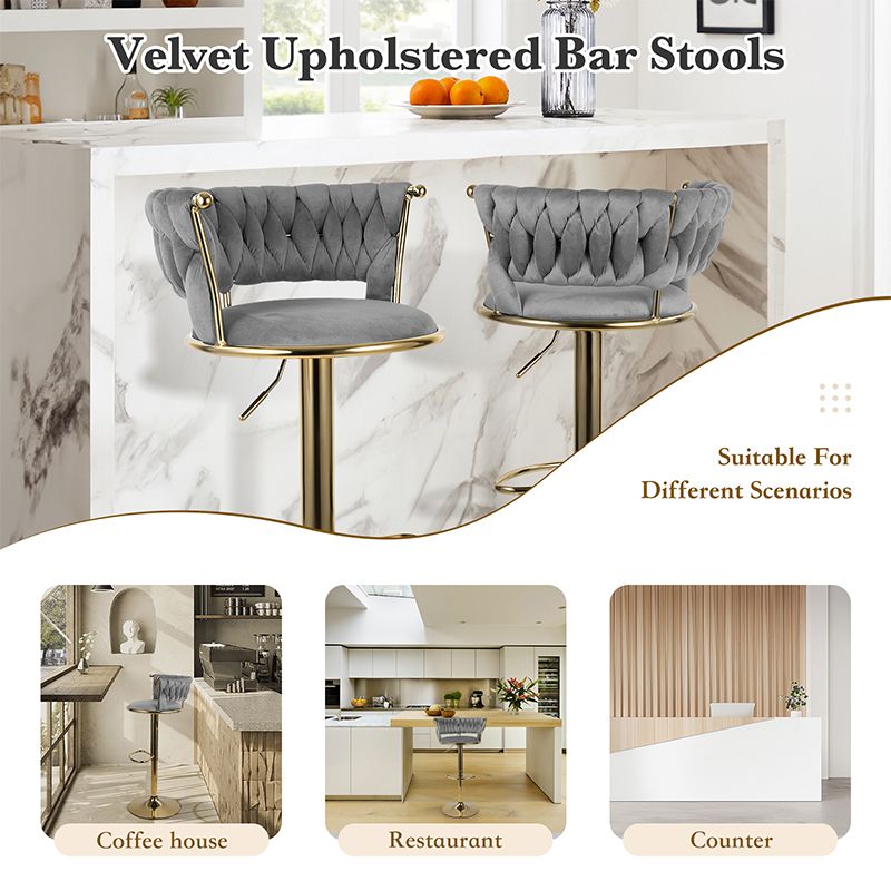 Velvet Swivel Bar Stools, Set of 2, Gold (view 4)