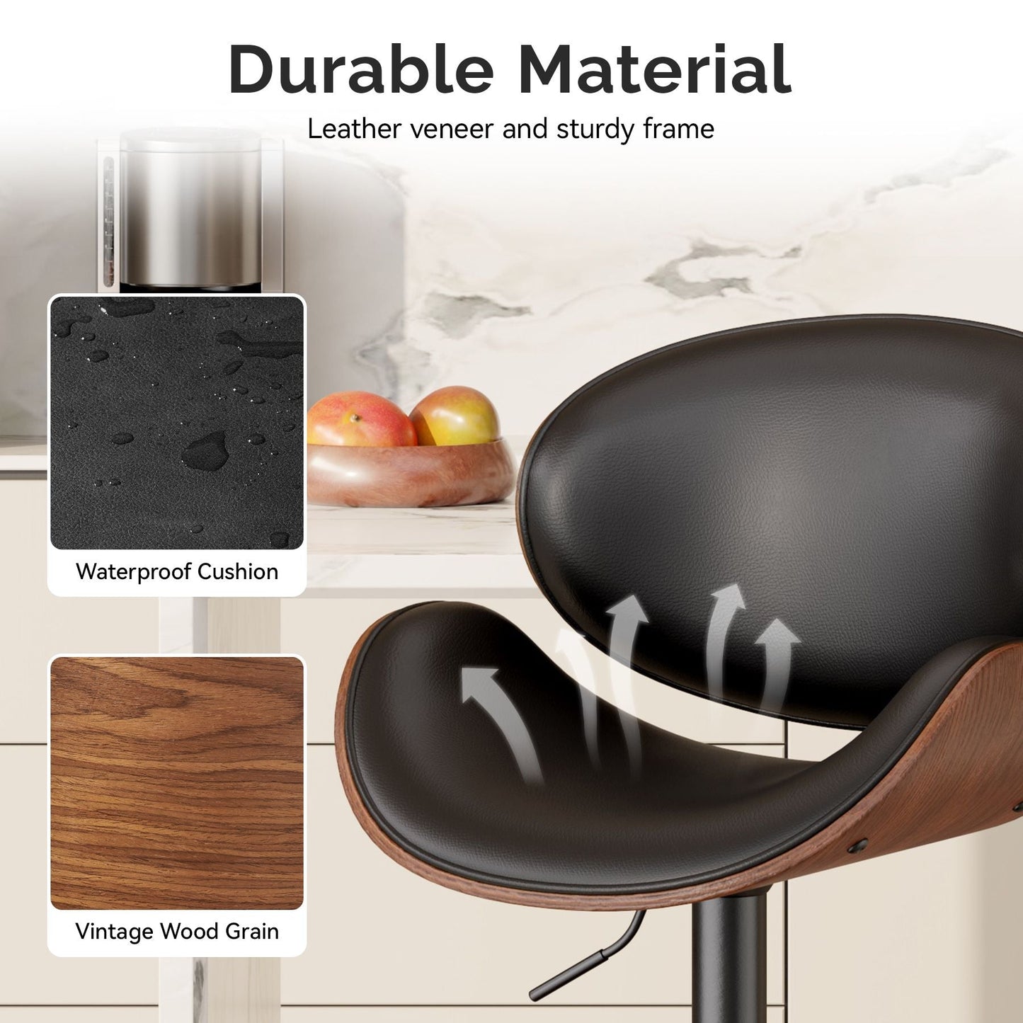 PU Leather Swivel Bar Stools, Set of 1, Black (view 49)