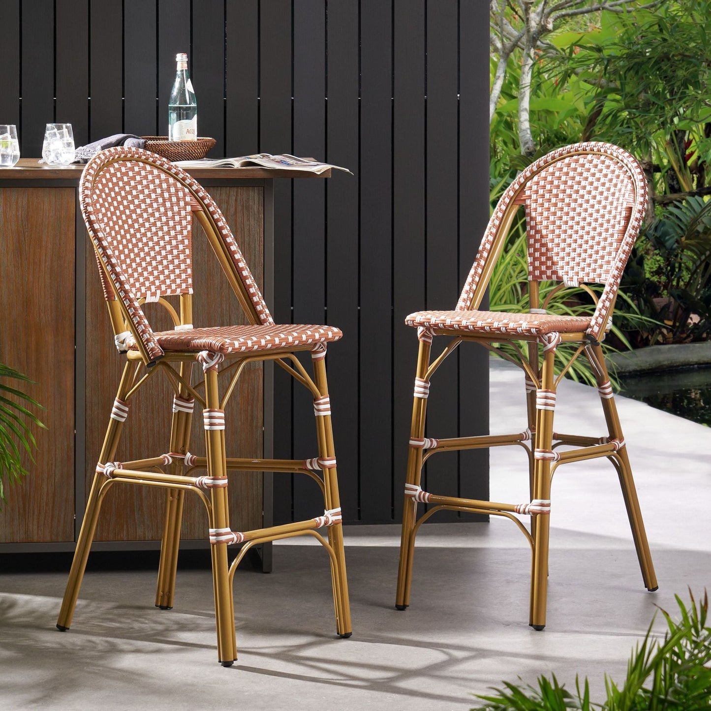 Rattan Swivel Bar Stools, White (view 4)