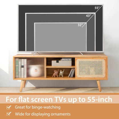 Modern TV Stand with Rattan Glass Sliding Doors (view 9)