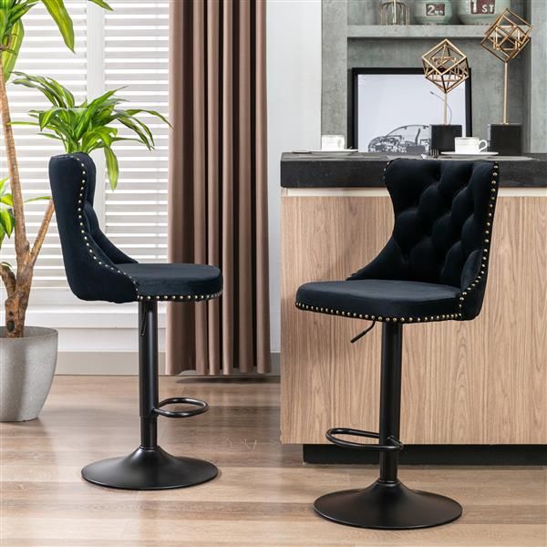 Black Velvet Swivel Bar Stools – Chrome Base, Set of 2