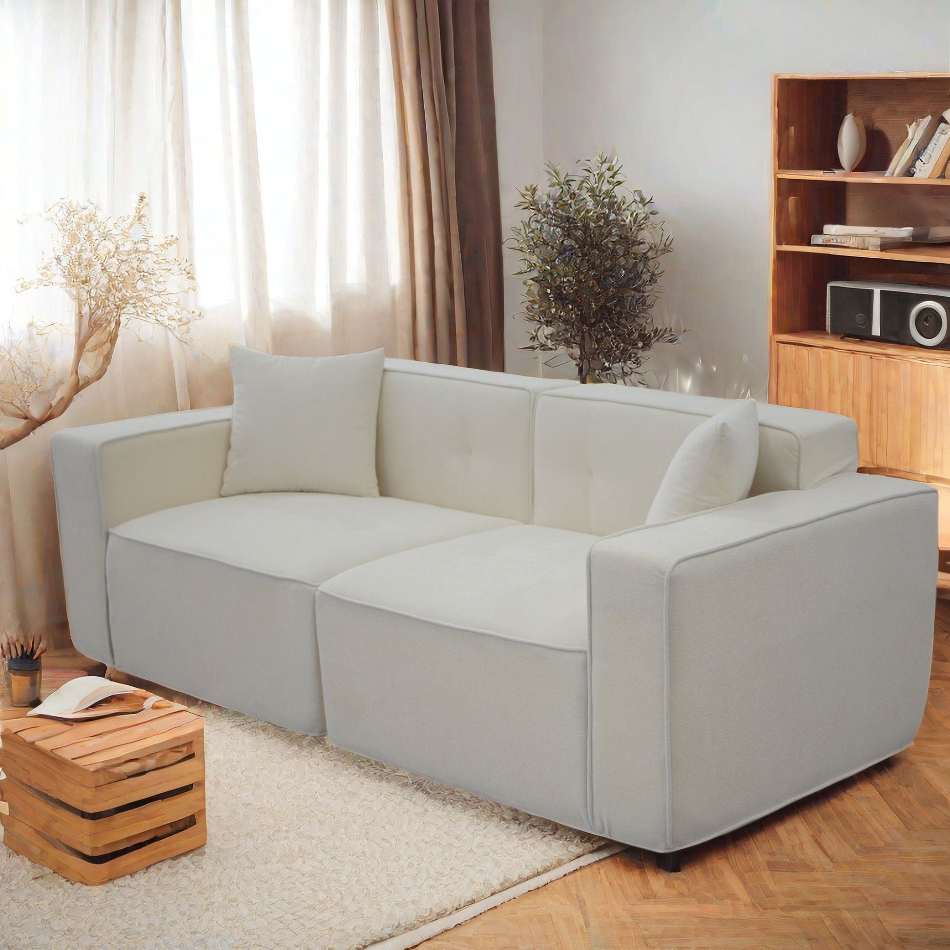 Velvet 3-Seat Mid-Century Sofa, White, 84" Wide (view 11)