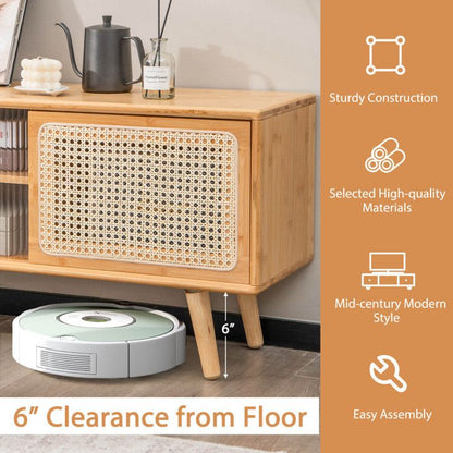 Modern TV Stand with Rattan Glass Sliding Doors (view 8)