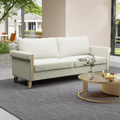 Velvet 3-Seat Mid-Century Sofa, White, 34" Tall (view 7)