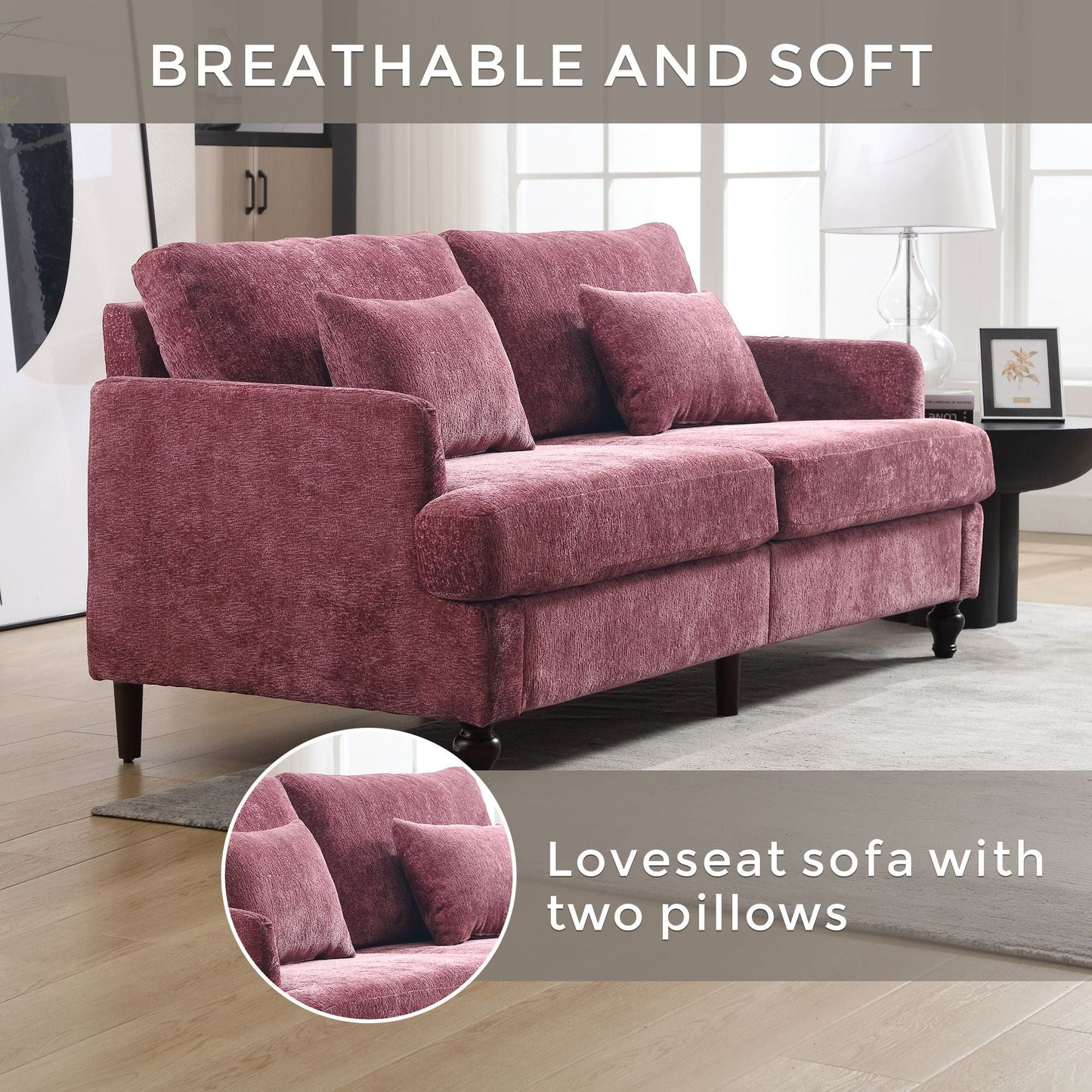 Chenille 2-Seat Mid-Century Sofa, Brown, 68.9" Wide (view 3)