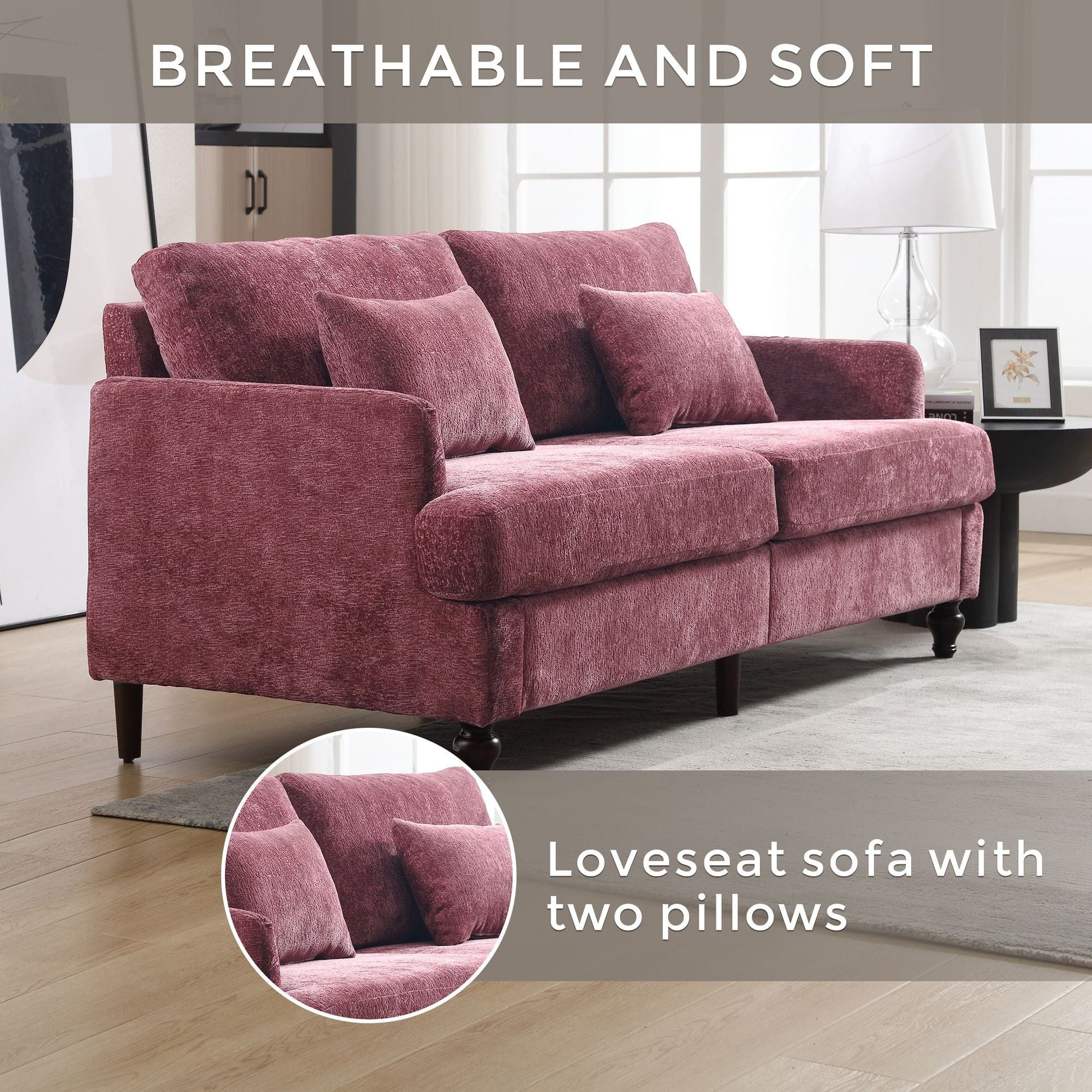 Chenille 2-Seat Mid-Century Sofa, Brown, 68.9" Wide (view 3)