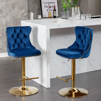 Set of 2 Blue Velvet Swivel Bar Stools, Gold Base (view 13)