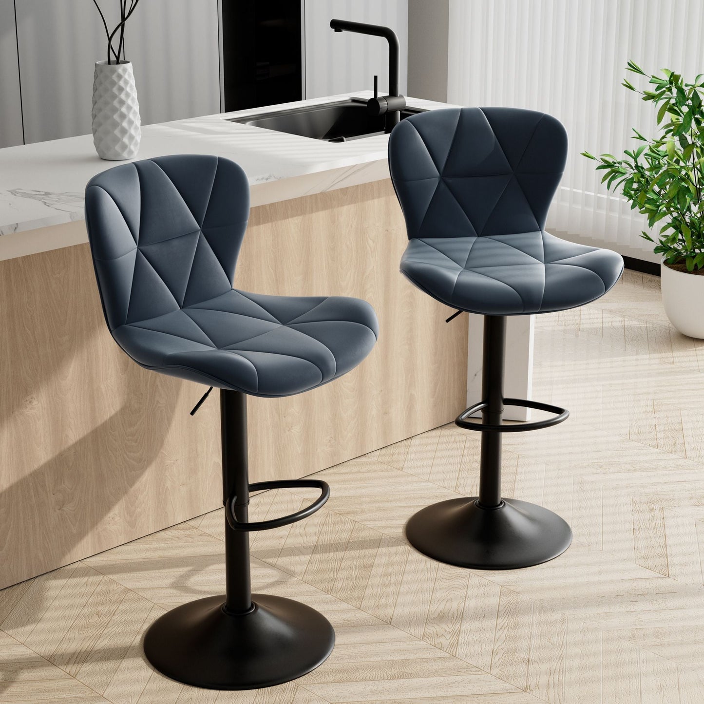 Faux Leather Swivel Bar Stools, Set of 2, Adjustable Height (view 75)