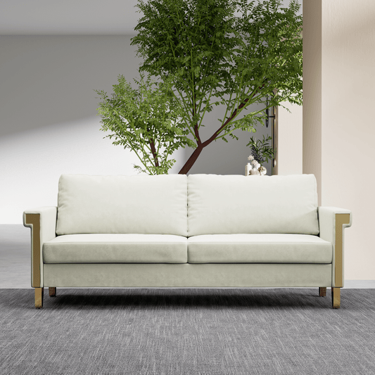 Velvet 3-Seat Mid-Century Sofa, White (Style 3)