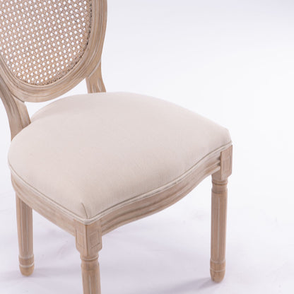 Linen Mid-Century Dining Chairs, Set of 2, White, Rattan (view 3)