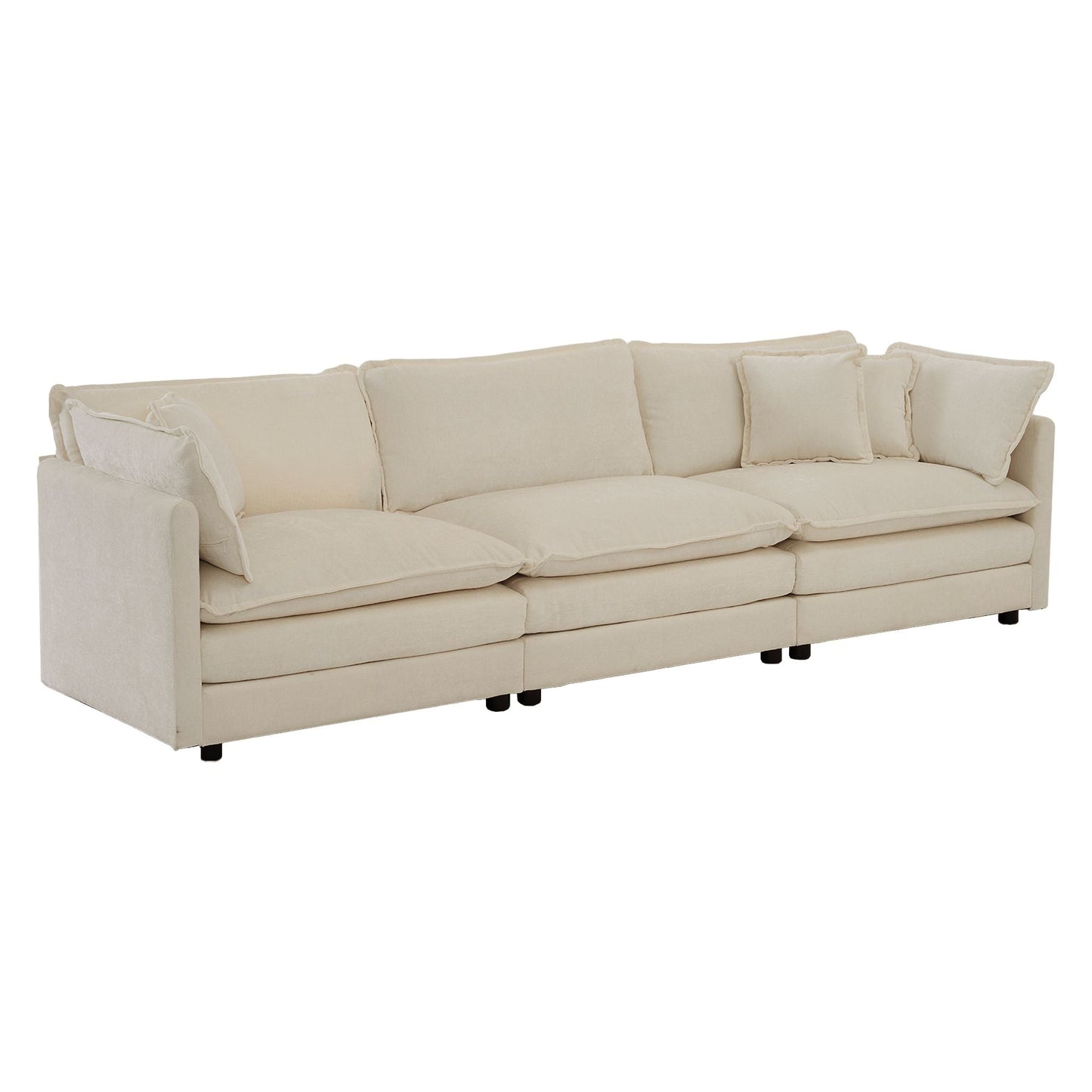 Chenille 3-Seat Mid-Century Sofa, Beige (view 9)