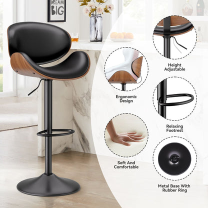 PU Leather Swivel Bar Stools, Set of 1, Black (view 50)
