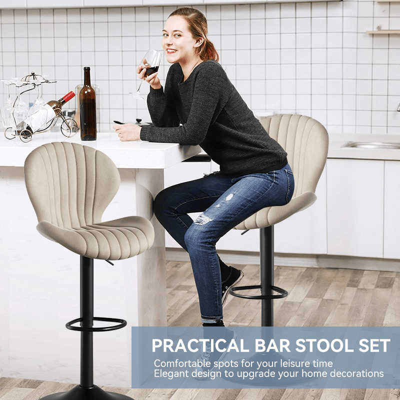 Faux Leather Swivel Bar Stools, Set of 2, Beige (view 64)