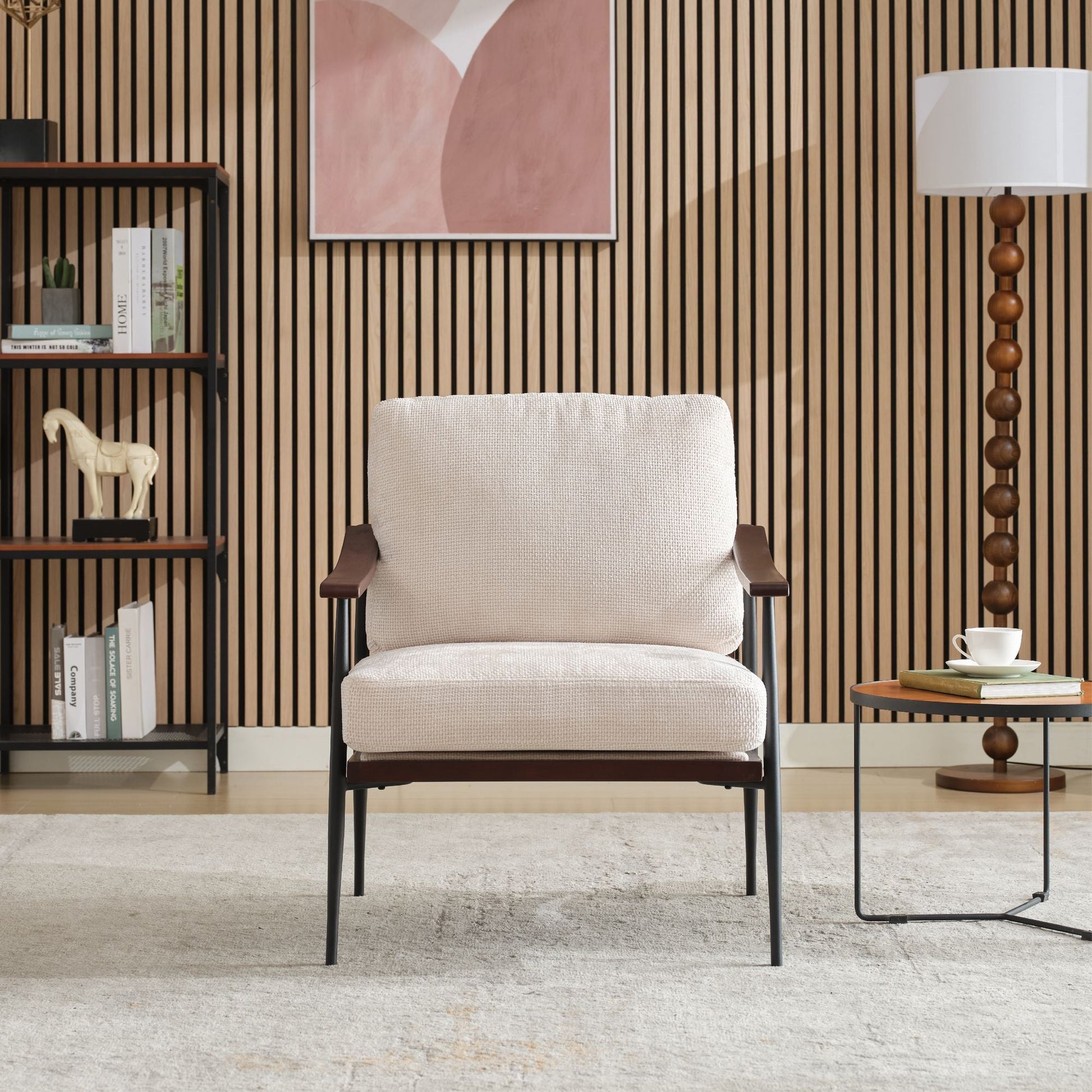 Linen Mid-Century Accent Chair, White, 30" Wide (view 5)