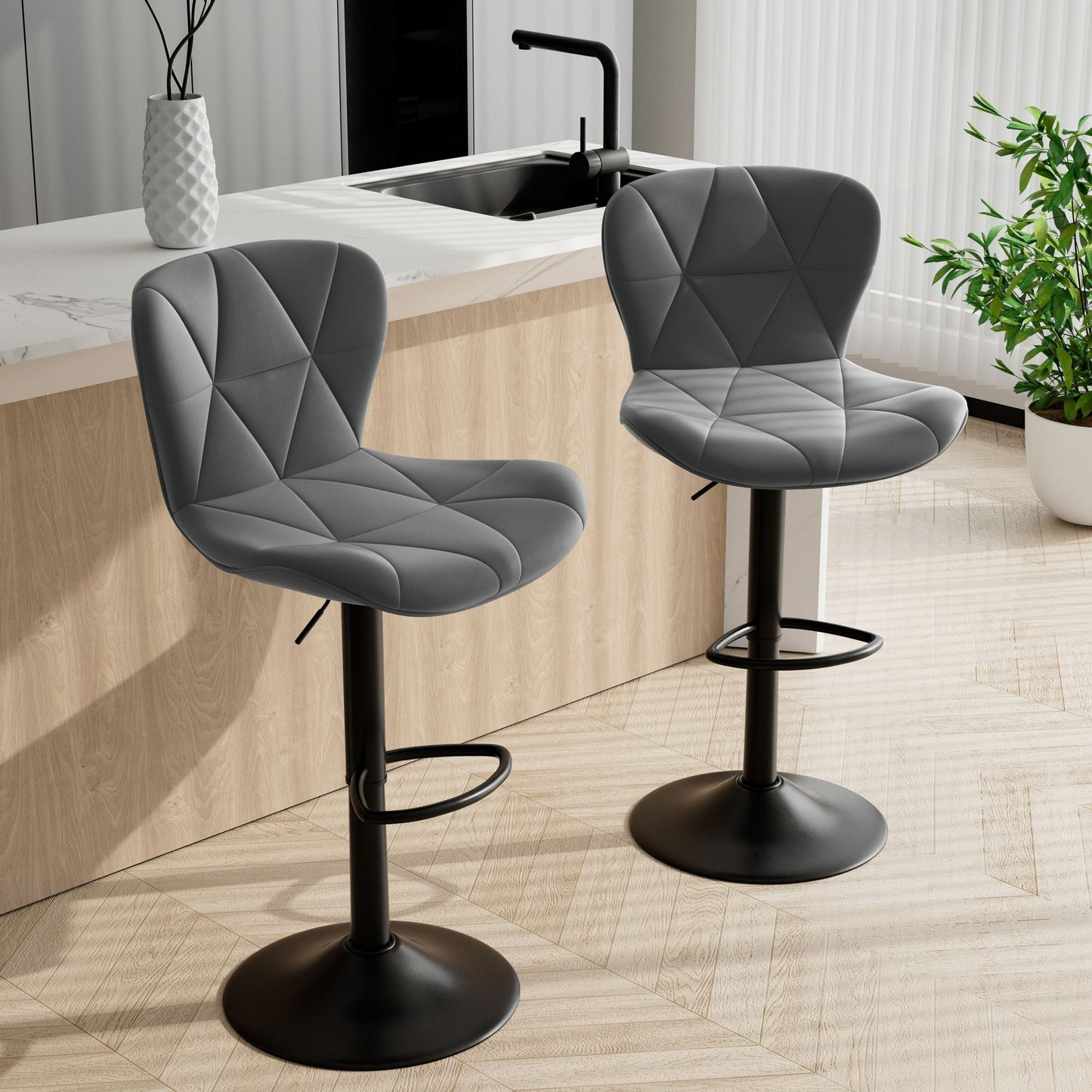 Faux Leather Swivel Bar Stools, Set of 2, Black (view 61)