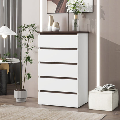 5-Drawer Mid-Century Dresser, White, 60" Wide