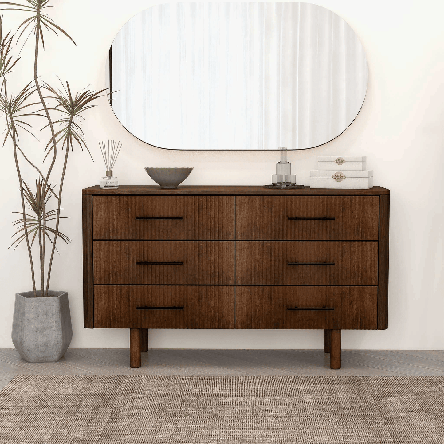 Logan Walnut Dresser, 6 Spacious Drawers (view 5)