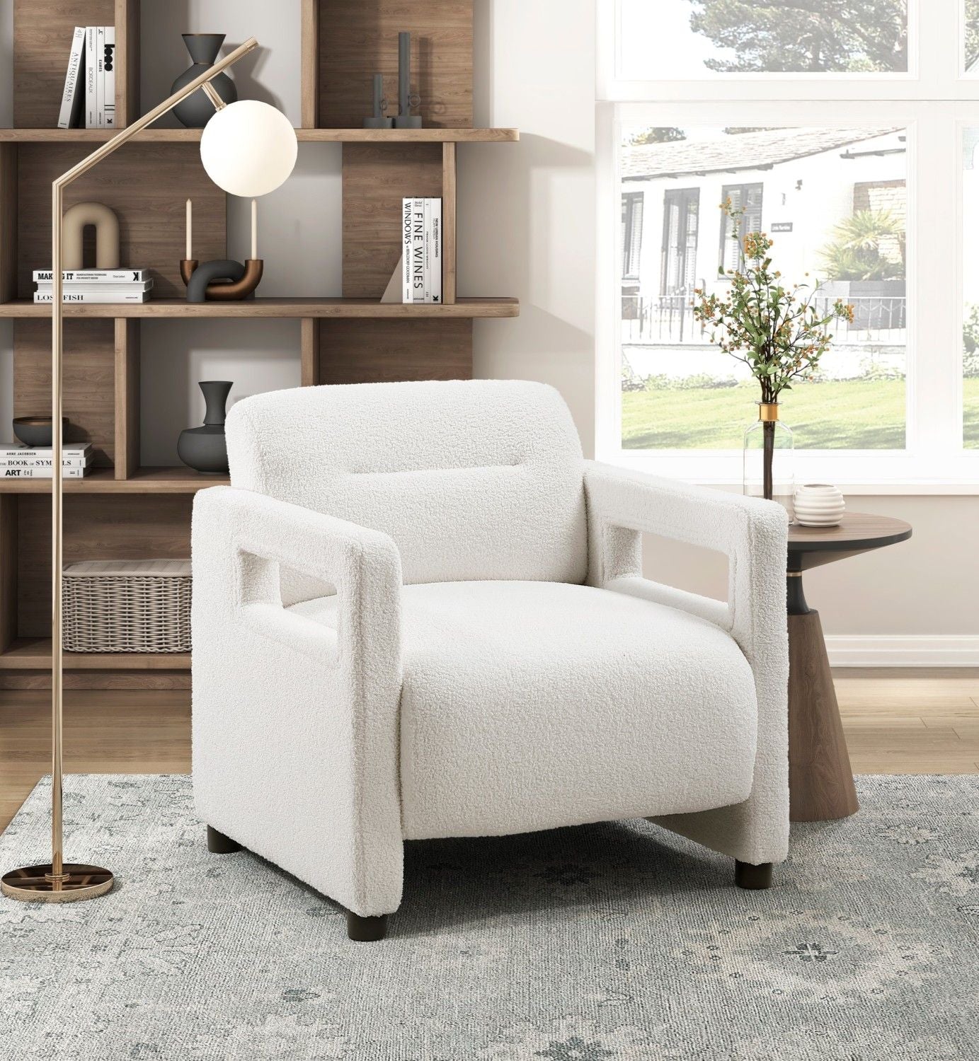 Boucle Mid-Century Accent Chair, Beige, 30" Wide