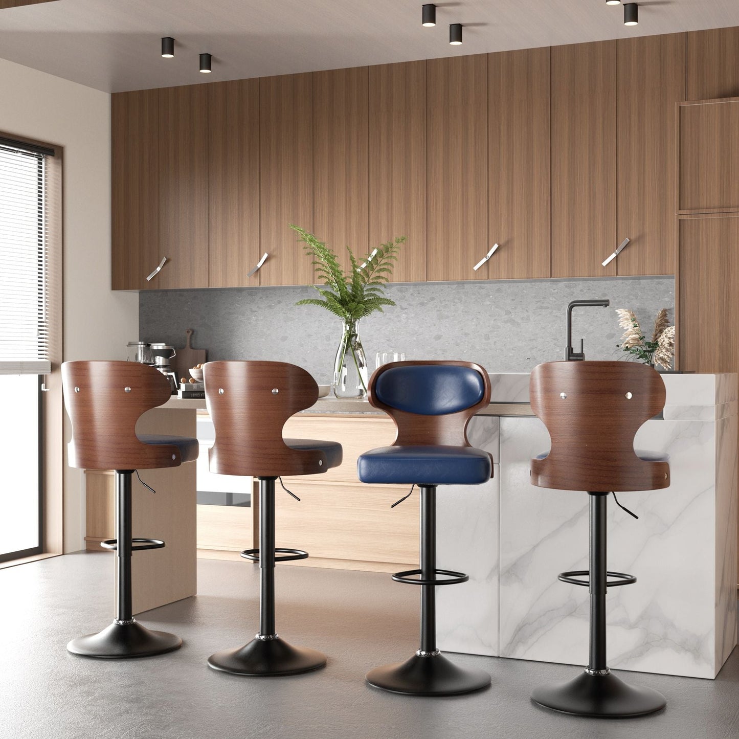 Faux Leather Swivel Bar Stools, Set of 2, Bentwood (view 65)