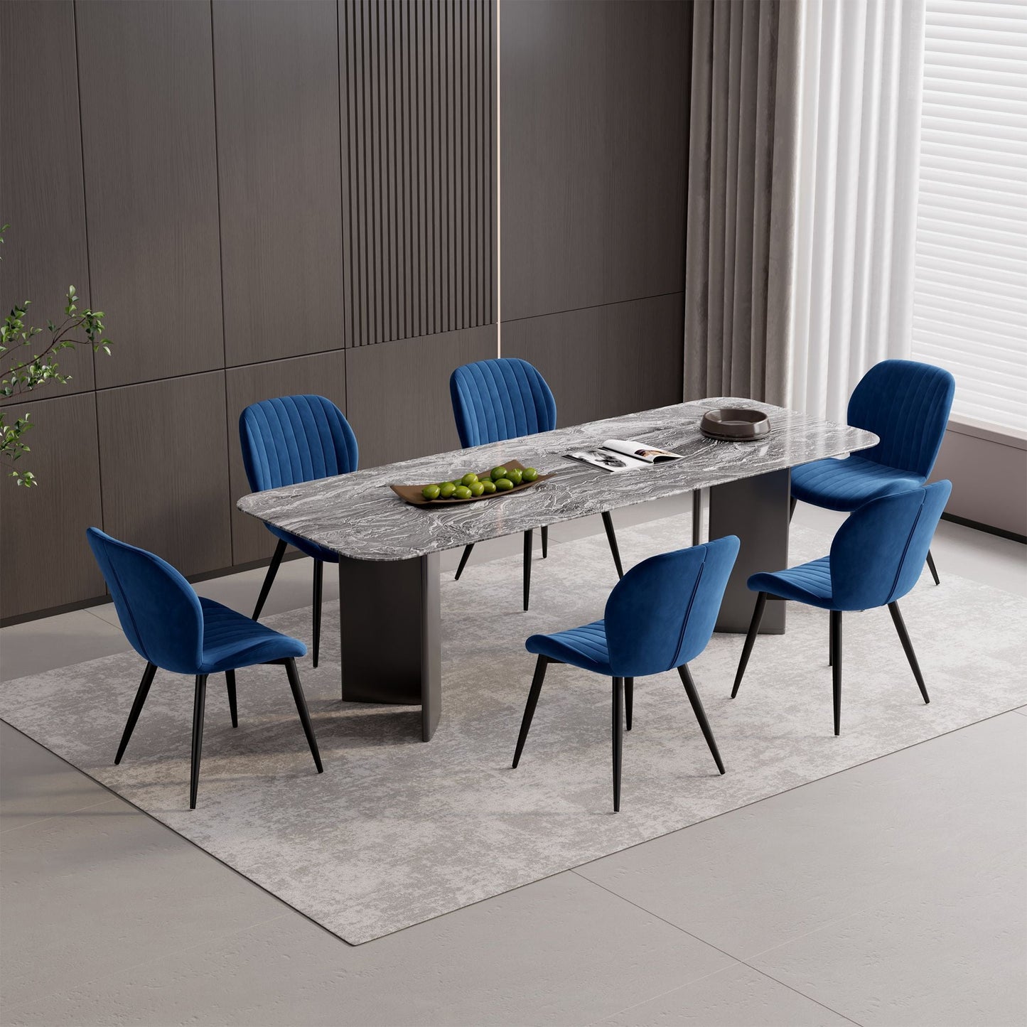Velvet Mid-Century Dining Chairs, Set of 2, Blue (view 11)