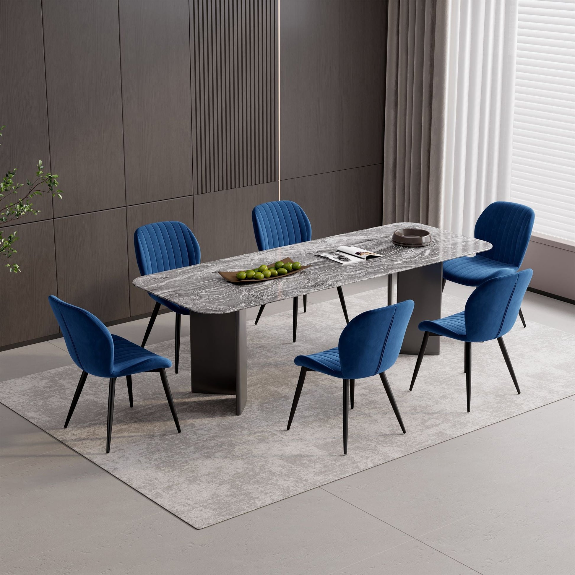 Velvet Mid-Century Dining Chairs, Set of 2, Blue (view 11)