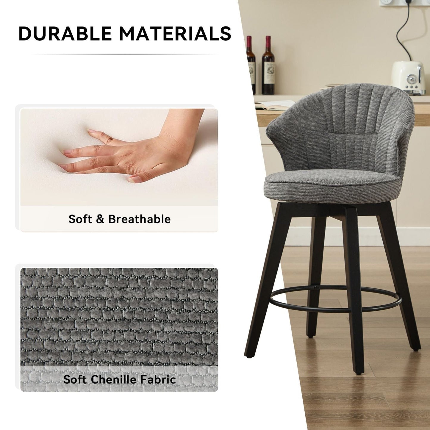 Chenille Swivel Bar Stools, Dark Grey, Counter Height (view 6)