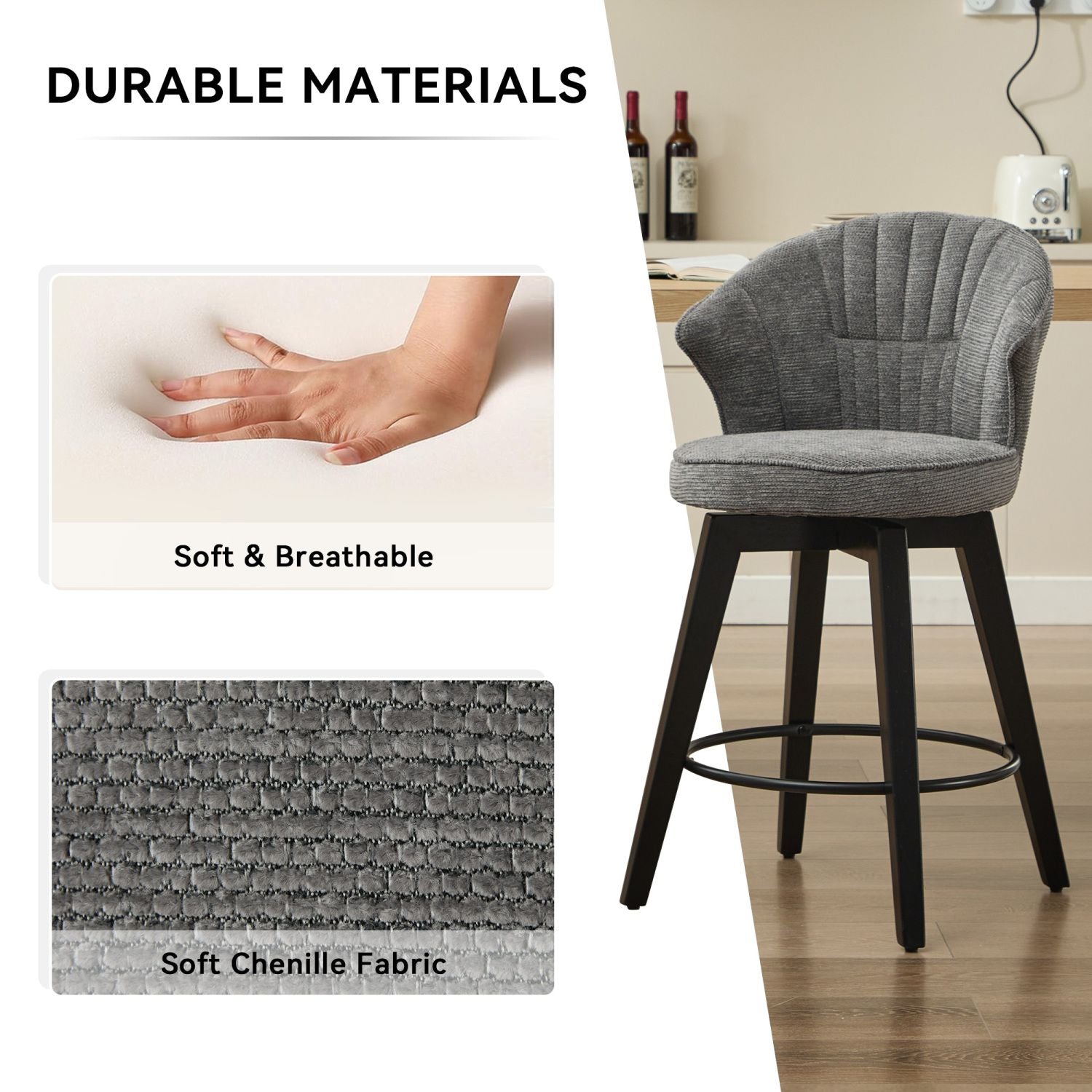 Chenille Swivel Bar Stools, Dark Grey, Counter Height (view 6)
