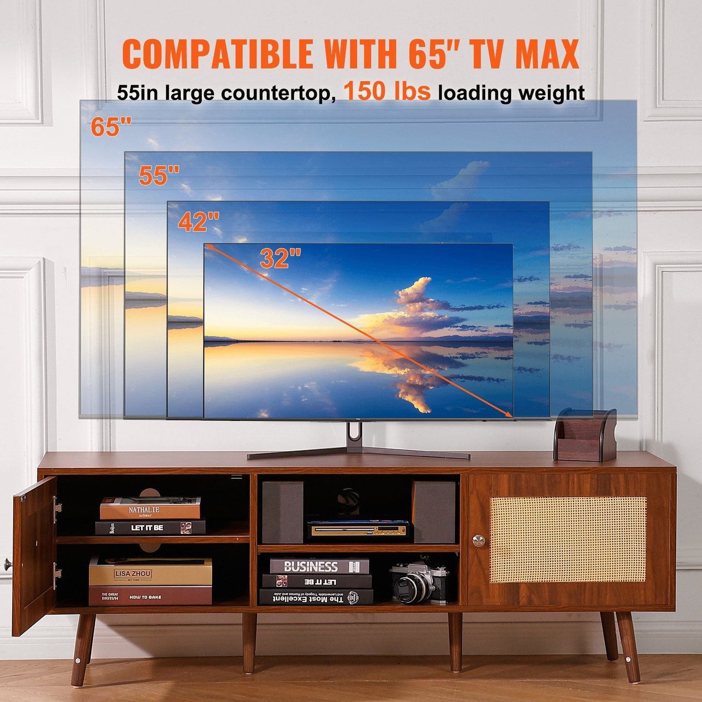 65" TV Mid-Century TV Stand, Walnut, 60" Wide (view 4)